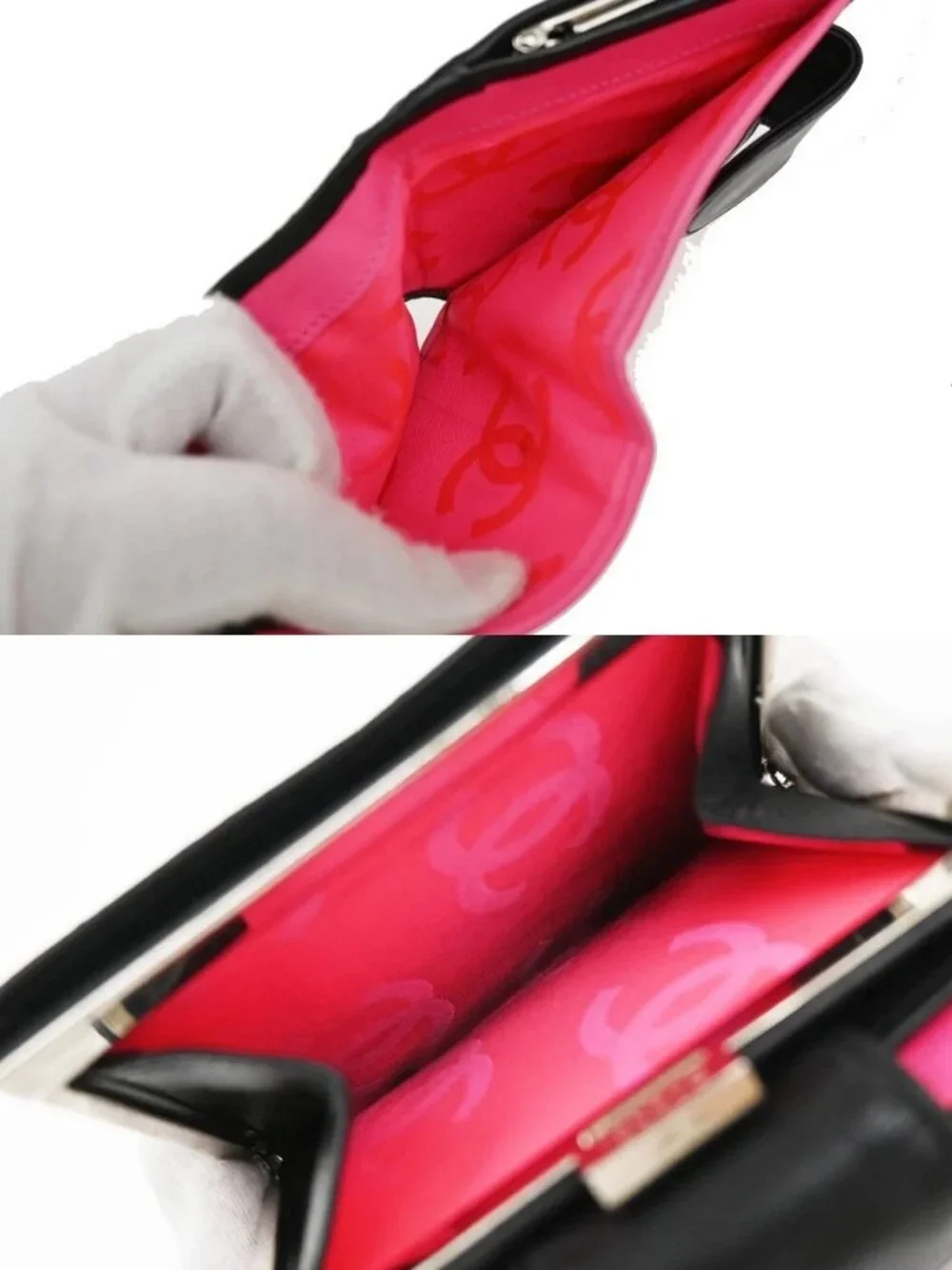 CHANEL CC Logo Cambon Bifold Wallet Leather Black Pink France 30KP049
